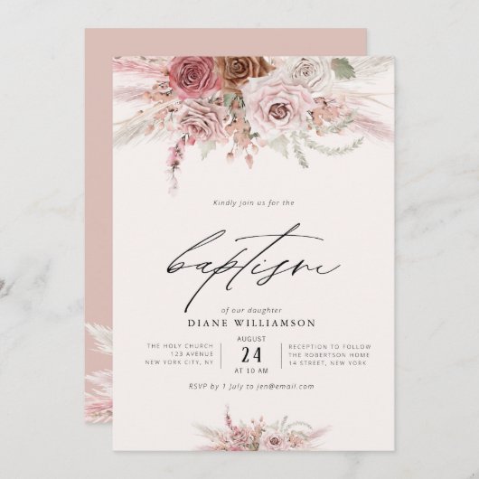 Stoffelijk roze boho bloemen roze thema meisje doo kaart (Voorkant / Achterkant)