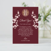 Stoffelijk roze kersenbloesem Chinees bruiloft Bedankkaart (Staand voorkant)