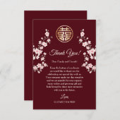 Stoffelijk roze kersenbloesem Chinees bruiloft Bedankkaart (Voorkant / Achterkant)