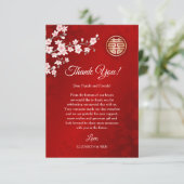 Stoffelijk roze kersenbloesem Chinees bruiloft Bedankkaart (Staand voorkant)