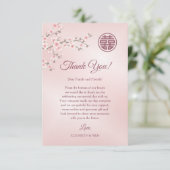 Stoffelijk roze kersenbloesem Chinees bruiloft Bedankkaart (Staand voorkant)