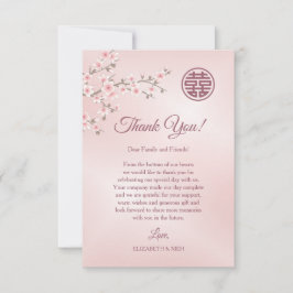 Stoffelijk roze kersenbloesem Chinees bruiloft Bedankkaart