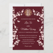 Stoffelijk roze kersenbloesem Chinees bruiloft Kaart (Voorkant)
