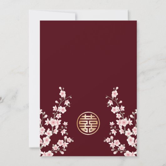 Stoffelijk roze kersenbloesem Chinees bruiloft Kaart (Achterkant)