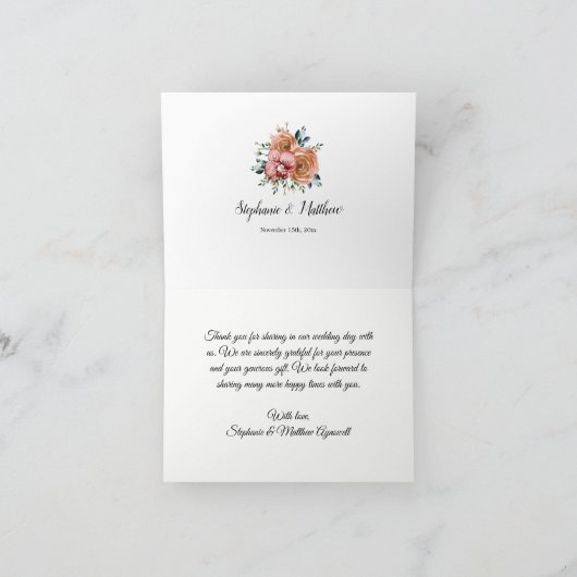 Stoffelijk Sinaasappel Rozen Wijn Rode Orchideeën  Bedankkaart (Binnen)