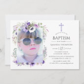 Stoffelijk Violet Bloemen Doop of doop Kaart (Voorkant)