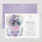 Stoffelijk Violet Bloemen Doop of doop Kaart (Voorkant / Achterkant)