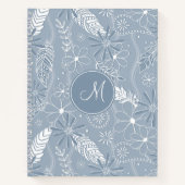 Stoffelijke blauwe boho veren bloemen paislies mon notitieboek (Voorkant)