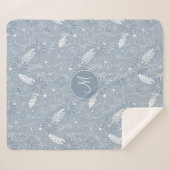 Stoffelijke blauwe boho veren bloemen paislies mon sherpa deken (Voorkant (horizontaal))