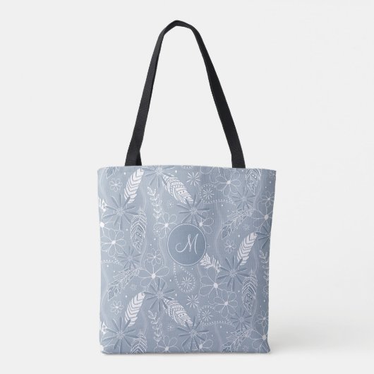 Stoffelijke blauwe boho veren bloemen paislies mon tote bag (Achterkant)