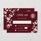 Stoffelijke PiNk Kersenbloesem RSVP Chinese bruilo Kaart (Voorkant / Achterkant)