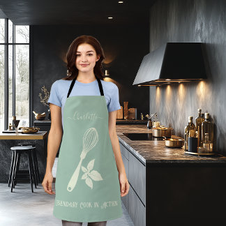Stoffene blauwe schort met roomkleurige garde en k