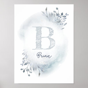stofferig blauwe gebladerte eerste baby jongensnaa poster