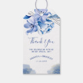 Stofferig blauwe gouden glitter rustieke dank je f cadeaulabel (Voorkant)