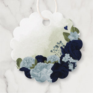 stofferig blauwe & marineblauwe bloemen groen guns bedankjes labels