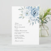 stofferige blauwe bloemen bruiloftsinvatie kaart (Staand voorkant)