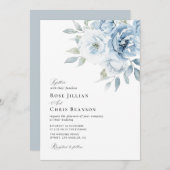 stofferige blauwe bloemen bruiloftsinvatie kaart (Voorkant / Achterkant)