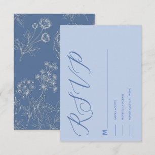 stofferige blauwe kalligrafie elegante moderne rea RSVP kaartje