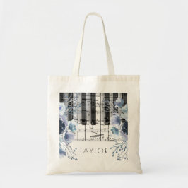 stofferige blauwe waterverf bloemen piano tote bag
