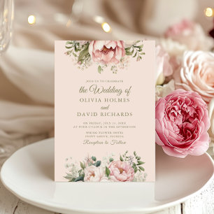 Stofferige Blush Bloemen Bruiloftsinvatie Kaart