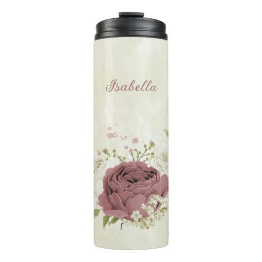 stofferige roos witte bloemen bruiloft thermosbeker (Voorkant)