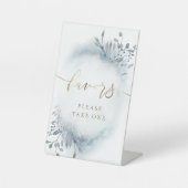 stoffig blau aquarel blad gunstbewijzen  reclamebord met voetstuk (Voorkant)