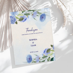 Stoffig Blau Aquarel Bloem Bruiloft Dank Je Wel Briefkaart