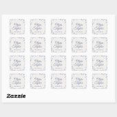 Stoffig Blau Aquarel Bloem Bruiloft Vierkante Sticker (Vel)