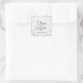 Stoffig Blau Aquarel Bloem Bruiloft Vierkante Sticker (Tas)