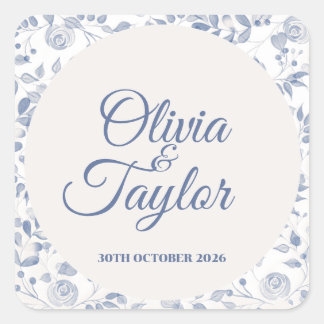 Stoffig Blau Aquarel Bloem Bruiloft Vierkante Sticker