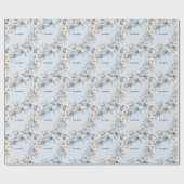 Stoffig blau aquarel ivoor witte bloemen bladeren  cadeaupapier (Vlak)