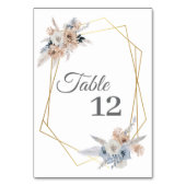 Stoffig blau beige bloem tafelnummer bruiloft (Voorkant)