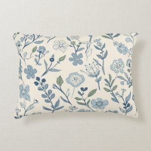 Stoffig Blau Bloemenweide Botanisch Patroon Accent Kussen