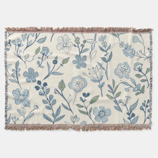 Stoffig Blau Bloemenweide Botanisch Patroon Deken (Voorkant)