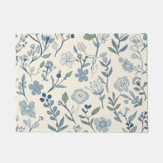 Stoffig Blau Bloemenweide Botanisch Patroon Deurmat (Voorkant)