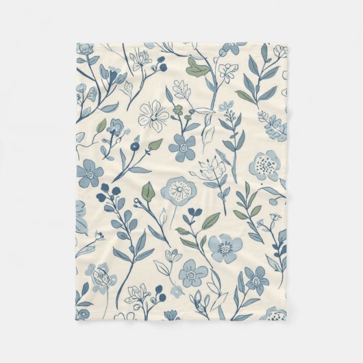 Stoffig blau bloemenweide botanisch patroon fleece deken (Voorkant)