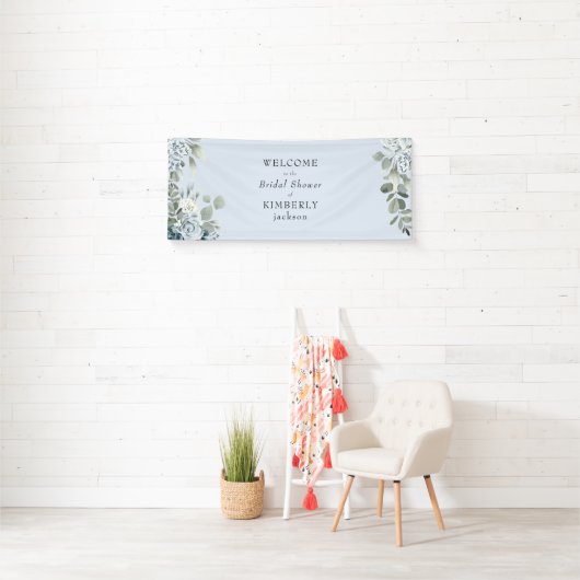 Stoffig blau bloemig bruiloftsfeest welkom  spandoek (Insitu)