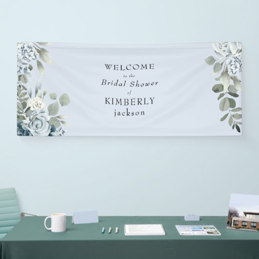 Stoffig blau bloemig bruiloftsfeest welkom  spandoek (Beurs)