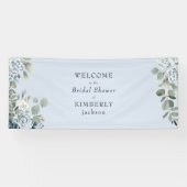 Stoffig blau bloemig bruiloftsfeest welkom  spandoek (Horizontaal)