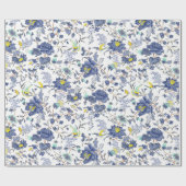 stoffig blau bloemmotief cadeaupapier (Vlak)