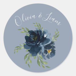 Stoffig blau bloemschilderwerk in modern schrift ronde sticker