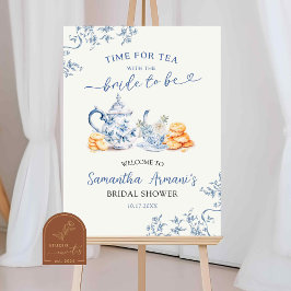 Stoffig blau chinoiserie bruiloft feest welkomstbo poster