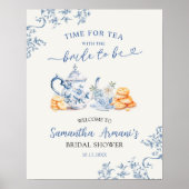 Stoffig blau chinoiserie bruiloft feest welkomstbo poster (Voorkant)