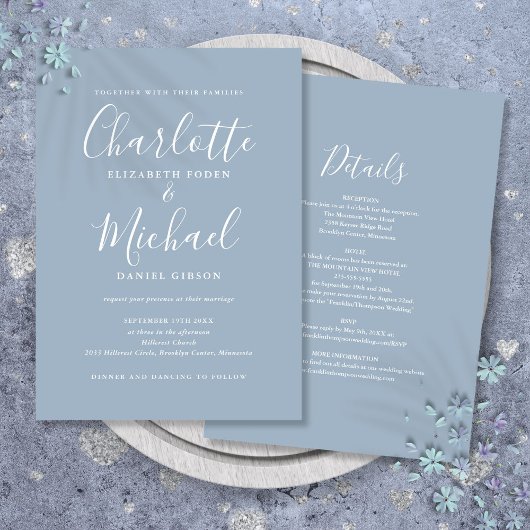 Stoffig blau eenvoudig alles-in-één chic script br kaart