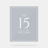 Stoffig Blau Elegant Schrift Bruiloft Tafel Nummer Acryl Bord (Voorkant)