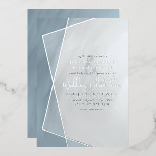 stoffig blau geometrische typografie trouw zilver folie uitnodiging