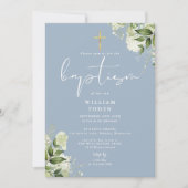 Stoffig blau groen bloemmotief monogram doopfeest kaart (Voorkant)