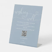 Stoffig blau hart script wensput QR-code Reclamebord Met Voetstuk (Voorkant)