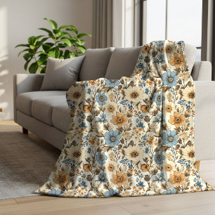 Stoffig blau ivoor bloemen Elegant Boheems Zacht Sherpa Deken