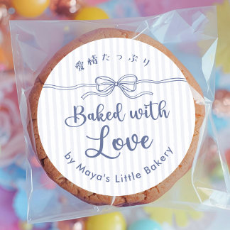 Stoffig Blau Kokette Strik Met de Liefde Gebakken Ronde Sticker